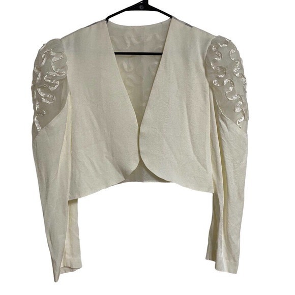 Frederick's of Hollywood Jackets & Blazers - Vtg Fredericks Of Hollywood Jacket Crepe Organza Bolero Shrug Cream Sheer